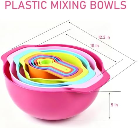 Mixing Bowls, Nesting Baking Bowls with Colander & Fine Mesh (Candy-10PCS)