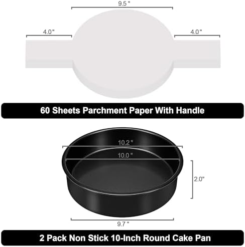 10 Inch Cake Pan, 2PCS Nonstick Round Cake Pans with 60PCS Parchment Paper