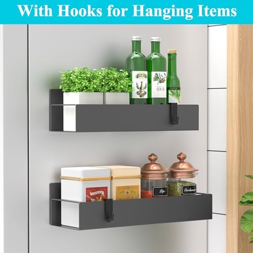 HuggieGems Metal Magnetic Spice Rack for Refrigerator Dark Gray, 2 Pack