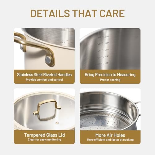 CAROTE 8QT Full Clad Tri Ply Stainless Steel Stock Pot with Lid
