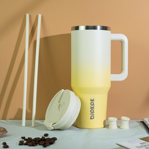 BJPKPK 40 oz Insulated Tumbler with Handle & Straw, Stainless Steel