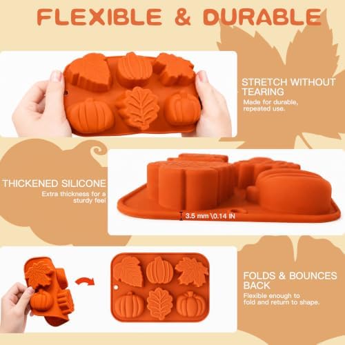 HKNMTT 2Pcs Pumpkin Silicone Molds 6-Cavity Fall Maple Leaf Silicone Molds