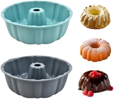 2 Pack Silicone Cake Pan,Jello Moldes Para Gelatinas，10 Inch,Grey+Blue