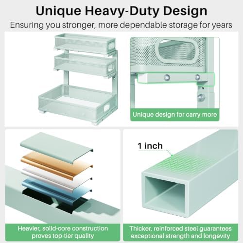 Under Sink Organizer, 2-Pack 3-Tier Height Adjustable Thickened Metal Pull out Cabinet Organizer Shelf, Slide out Storage Drawer Rack for Bathroom Kitchen Pantry Home Organization, LightBlue