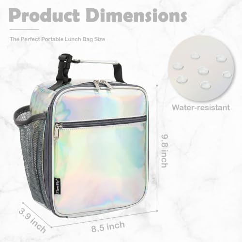 FlowFly Kids Lunch box Insulated Soft Bag Mini Cooler Back to School Thermal Meal Tote Kit for Girls, Boys(Holographic)