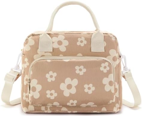 Lunch Bag Women Lunch Box for Women Adult Cute Insulated Lunch Bag Lager Cooler Lunch Tote Bags for Work Picnic (Brown-Flower)
