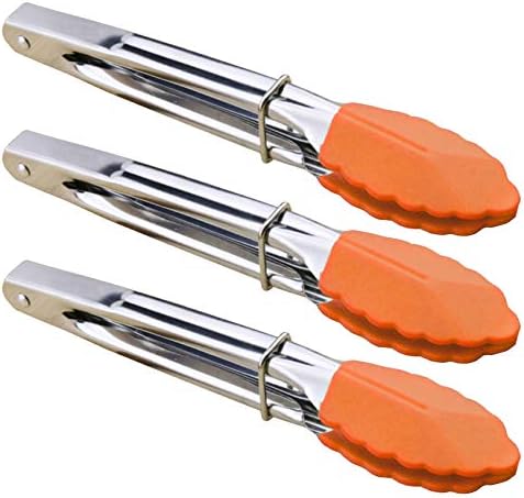 HINMAY 7-Inch Silicone Tipped Kitchen Tongs, Set of 3 (Orange)