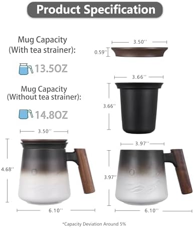 ZENS Tea Infuser Mug with Lid for Loose Tea Steeper, 14.5oz White