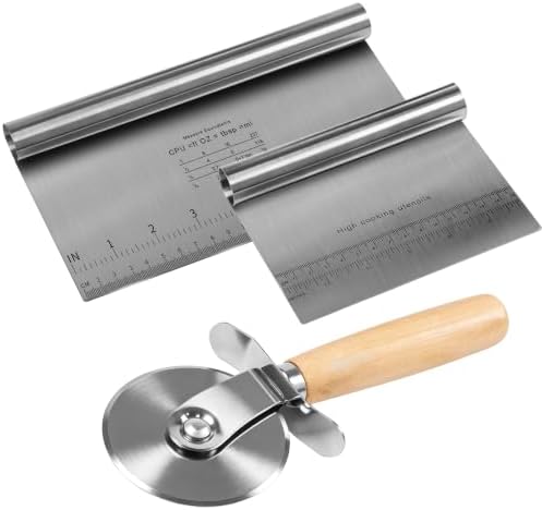 Pizza Accessory Set, 1 Pizza Cutter, 1 Large and 1 Small Dough Scraper