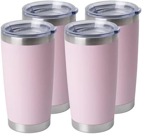 HASLE OUTFITTERS 20oz Stainless Steel Tumblers Bulk, Insulated Travel Cup with Lid, Double Wall Vacuum Coffee Mug for Cold & Hot Drinks 4 Pack, Light Pink