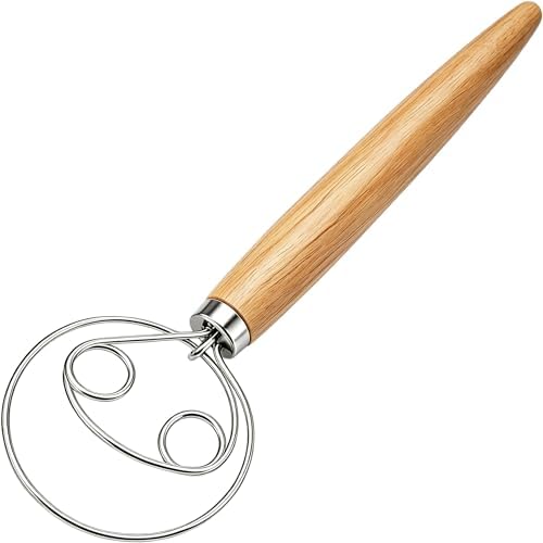 Danish Dough Whisk Stainless Steel Wood Handle for Sourdough Bread