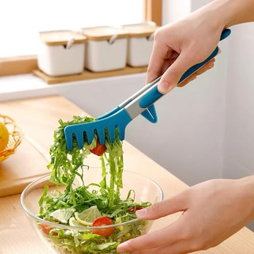 9" Kitchen Tongs for cooking with Silicone Tips, Salad Tongs, Peacock Blue