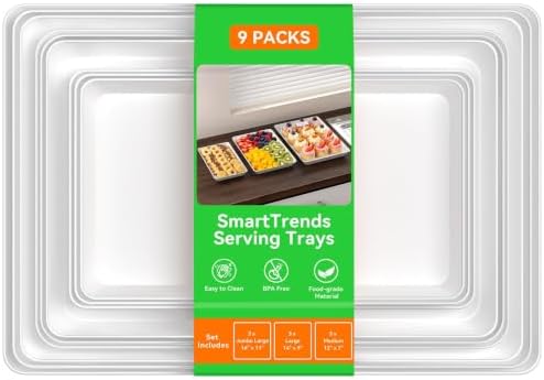 9-Pack Serving Tray in 3 Sizes, Serving Platter, Trays for Serving Food