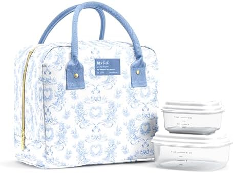 Fit & Fresh Bloomington Lunch Bag for Women - Insulated Large Lunch Box for Work with Containers, Leak-Resistant, Stain-Resistant, Zipper Closure, Blue Cupid Bows