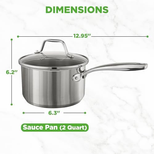 NutriChef 2-Quart Stainless Steel Saucepan - 18/8 Food Grade Heavy Duty Cookware, Sauce Pot, Stew Pot, Simmering Pot Kitchenware w/See Through Lid, Dishwasher Safe, For Induction Gas Ceramic Cooktops
