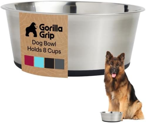 GORILLA GRIP Dog Bowl, Food Grade Stainless Steel Water Bowls, 8 Cup Black
