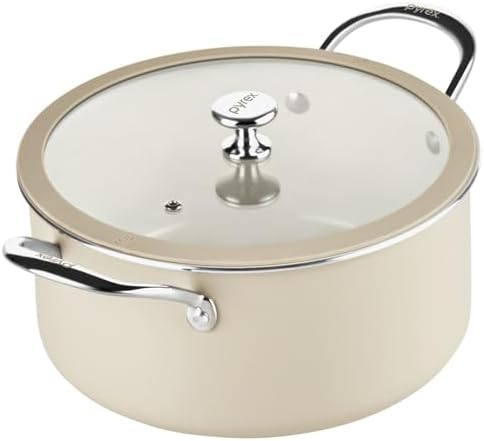 Pyrex 10-Inch Stock Pot Ceramic Cookware with Lid & Stainless Steel Handles