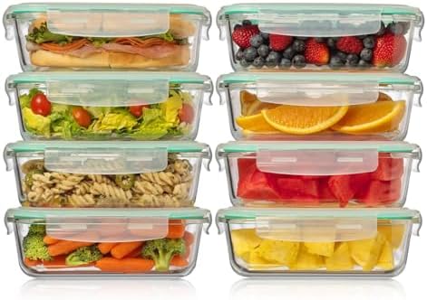Fusion Gourmet - 8 Pack 35 oz Glass Containers - Airtight, Microwave, Oven