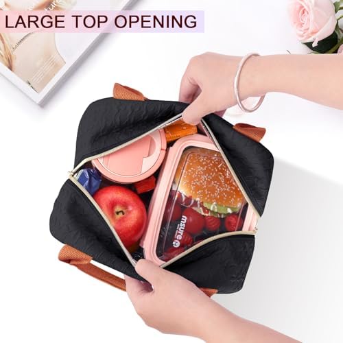 Joymee Lunch Bag Women Insulated Lunch Box Reusable Leakproof Large Spacious Cooler Tote for Women Men Adult for Work Office Travel Picnic -Black