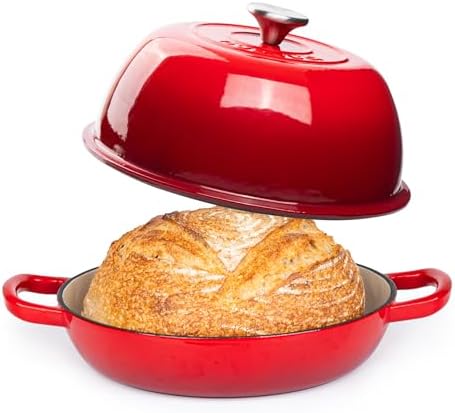 Enamelled Cast Iron Dutch Oven Pot – Dutch Oven For Sourdough Bread Baking – Cast Iron Bread Pot – Red, 6 Quarts, 26cm – by Nuovva