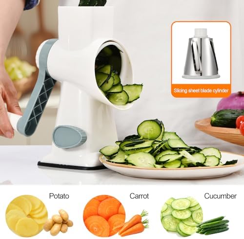 Rotary Cheese Grater Manual Hand Crank 3-in-1 Vegetable Shredder