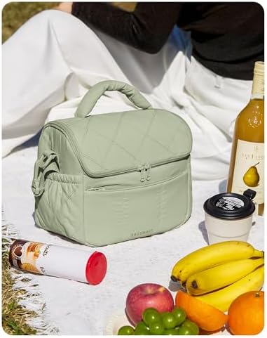 BAGSMART Insulated Lunch Bags for Women, Cute Quilted Lunch Box, Sage Green