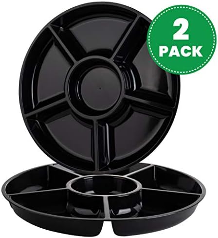 Plasticpro 6 Sectional Round Plastic Serving Tray/Platter (2, Black)