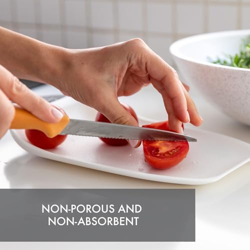 Dexas Chop & Scoop Cutting Board with Non-Slip Feet, 6.5 x 10.5 Inch, BPA-Free Dishwasher Safe Kitchen Prep Board, White and Black