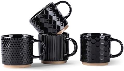 GBhome 6 OZ Stackable Coffee Mugs Set of 4, Ceramic Coffee Cups Set
