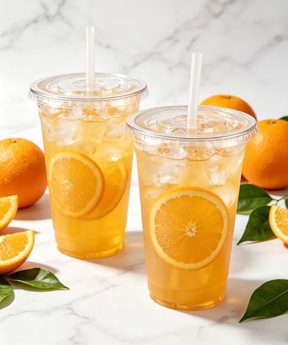 Ginkgo 50 Pack 24 oz Clear Plastic Cups with Lids and Straws