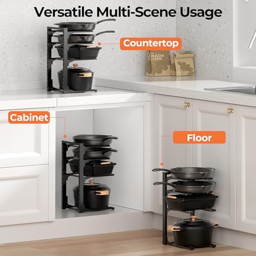 MUDEELA Pot and Pan Organizer Under Cabinet 15.75", 4-Tier Pot Rack, 1 Pack