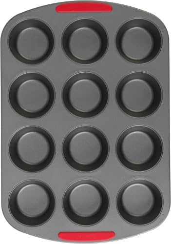 GoodCook MegaGrip 12-Cup Muffin Pan with Silicone Grip Handles Perfect for Cupcakes Durable Heavy-Gauge Steel Construction Scratch-Resistant Nonstick Coating, 15.5x10.5-Inch, Gray (Pack of 12)