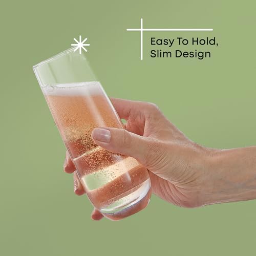JoyJolt Milo Stemless Champagne Flutes Set of 8 Crystal Glasses. 9.5oz Prosecco Wine Flute, Mimosa Glasses, Cocktail Glass Set, Water Highball Glass, Bar Glassware