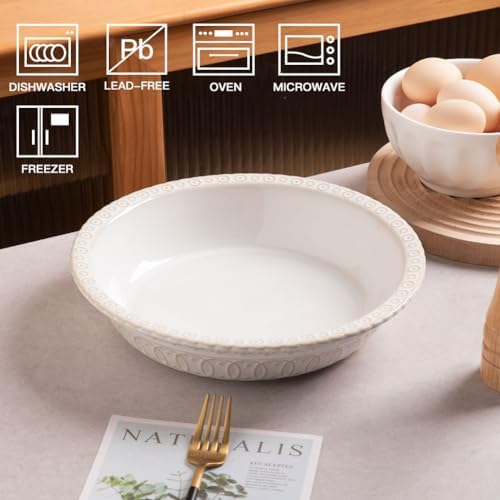 Sweejar Ceramic Pie Pan for Baking,Round Baking Dish Pan for Dinner 10 Inches, Pie Dish Non-Stick Pie Plate for Quiche, Tart, Cake, Pumpkin Pie, Pot Pies (White)