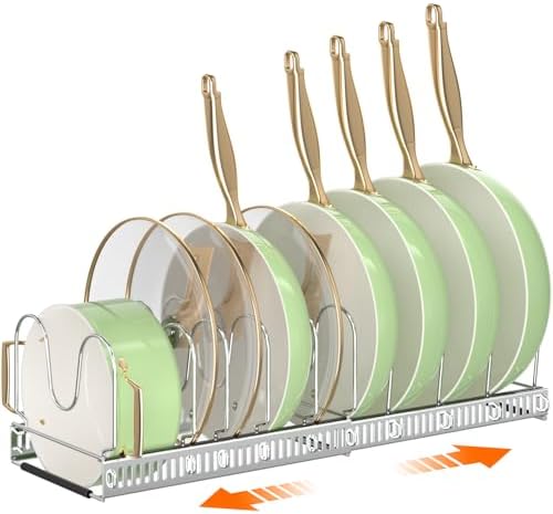 MUDEELA Expandable Pot Pan Lid Organizers inside Cabinet, 10 Divider-Silver