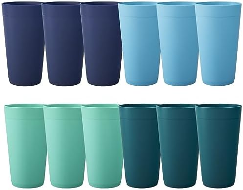 US Acrylic Newport 20 ounce Unbreakable Plastic Stackable Water Tumblers in 4 Coastal Colors | Set of 12 Drinking Cups | Reusable, BPA-free, Made in the USA, Top-rack Dishwasher and Microwave Safe