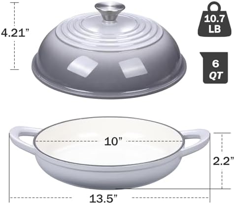 6QT Enameled Cast Iron Round Bread Oven, Sourdough Dutch Oven, Gray