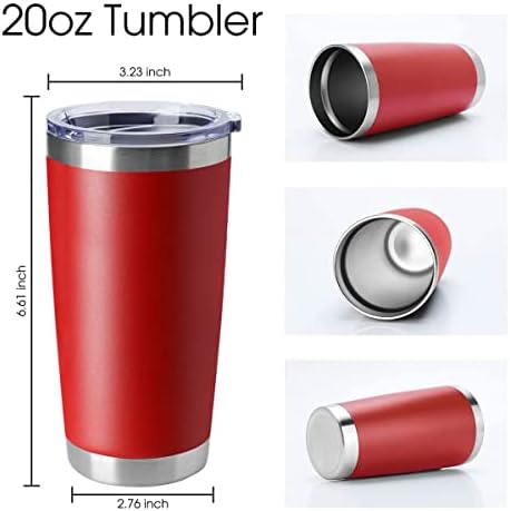 HASLE OUTFITTERS 20oz Tumblers Stainless Steel Mugs with Lid Double Wall Vacuum Insulated Coffee Cups for Cold & Hot Drinks (20oz-Red, 8 Pack)