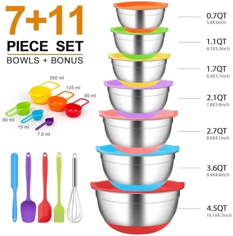 Mixing Bowls with Airtight Lids, 18pcs Stainless Steel Mixing Bowls Set