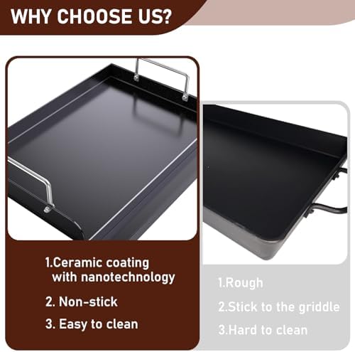 Cast Iron Griddle for Gas Grill, Nanoceramic Nonstick Flat Top Griddle Insert for Outdoor Gas Grill, 17" x 13" Flat Top Plate for Weber, Nexgrill, Charbroil Grills, Plancha Para Cocinar