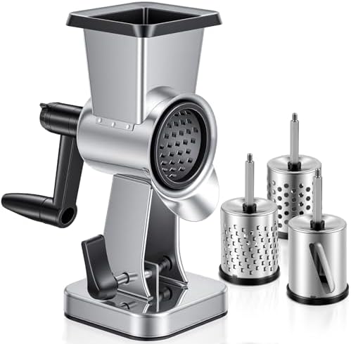 LHS Stainless Steel Rotary Cheese Grater with 3 Interchangeable Drum Blades