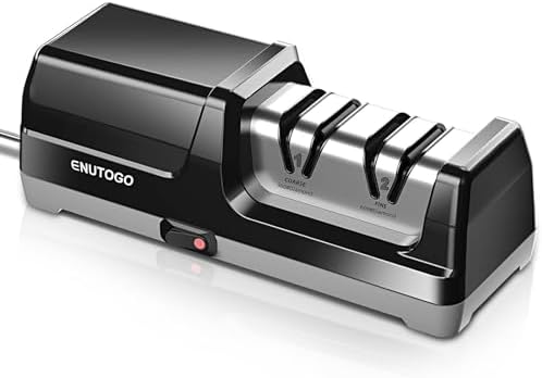 Enutogo Knife Sharpener, Professional 2-Stages Eleltric Knife Sharpeners with Diamond Abrasives for 20-Degree Straight Edge, Knife Sharpener for Kitchen Knives with Sharpening and Polishing