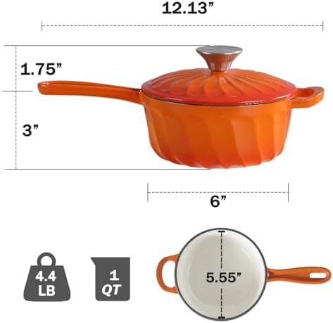 Enameled Cast Iron Sauce Pan with Lid, 1 Quart Saucepan with Lid