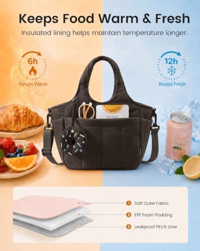 LOVEVOOK Cute Lunch Bag for Women, Insulated Lunch Box for Work