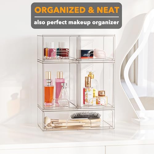 SpaceAid Bottle Storage Organizer Baby - Acrylic Bottles Station Organizer Container, Stackable Clear Drawers for Countertop, Vanity, Bathroom, Cabinet, Pantry Organization, 5 Pack, 2S2M1L, 15.4"H