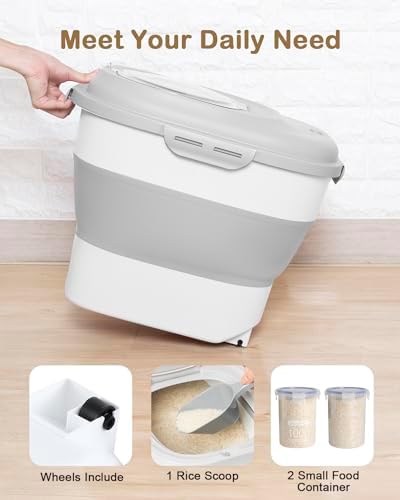 20-50 Lbs Airtight Food Storage Container Wheels,Collapsible Rice Container