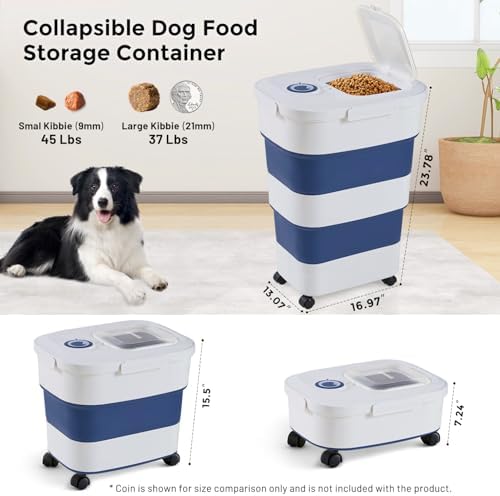 ZOMISIA 40-50lbs Collapsible Dog Food Storage Container with Wheels, Blue