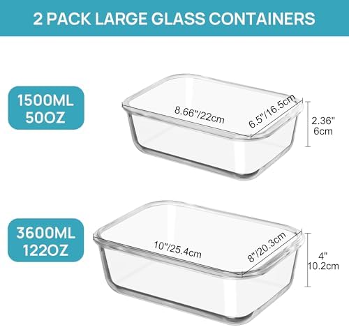 Vtopmart Large Glass Food Storage Containers with Lids, 122oz+50oz, 2 Pack