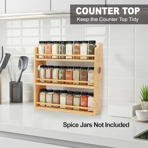 3-Tier Bamboo Spice Rack, Wall Mount & Countertop Spice Organizer