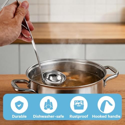 12 Pieces Stainless Steel Soup Ladle Sturdy Soup Ladle with Long Handles Portion Control Serving Spoons for Cooking Soup Sauce Kitchen Home(2 oz)